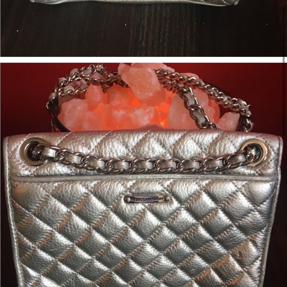 REBECCA MINKOFF ICY METALLIC LEATHER MINI QUILTED AFFAIR CROSS BODY CLUTCH PURSE